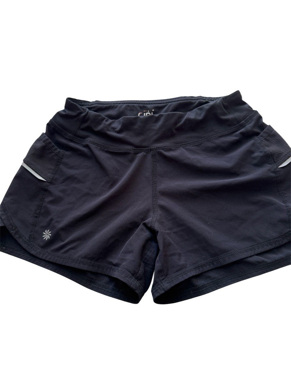 Athleta Girl Record Breaker 3" Running Shorts in Black with Aqua Zip Pocket - Picture 4 of 16